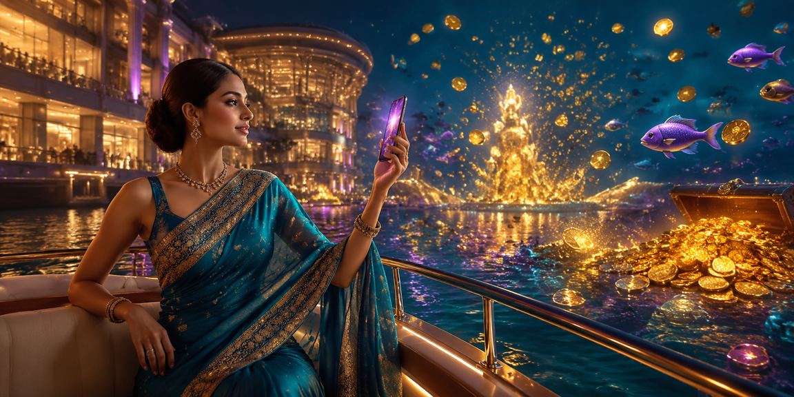Indian woman playing mobile betting games outdoors in saree